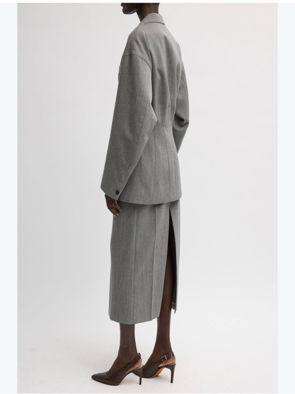 Tailored Grey Midi Pencil Skirt with Back Slit